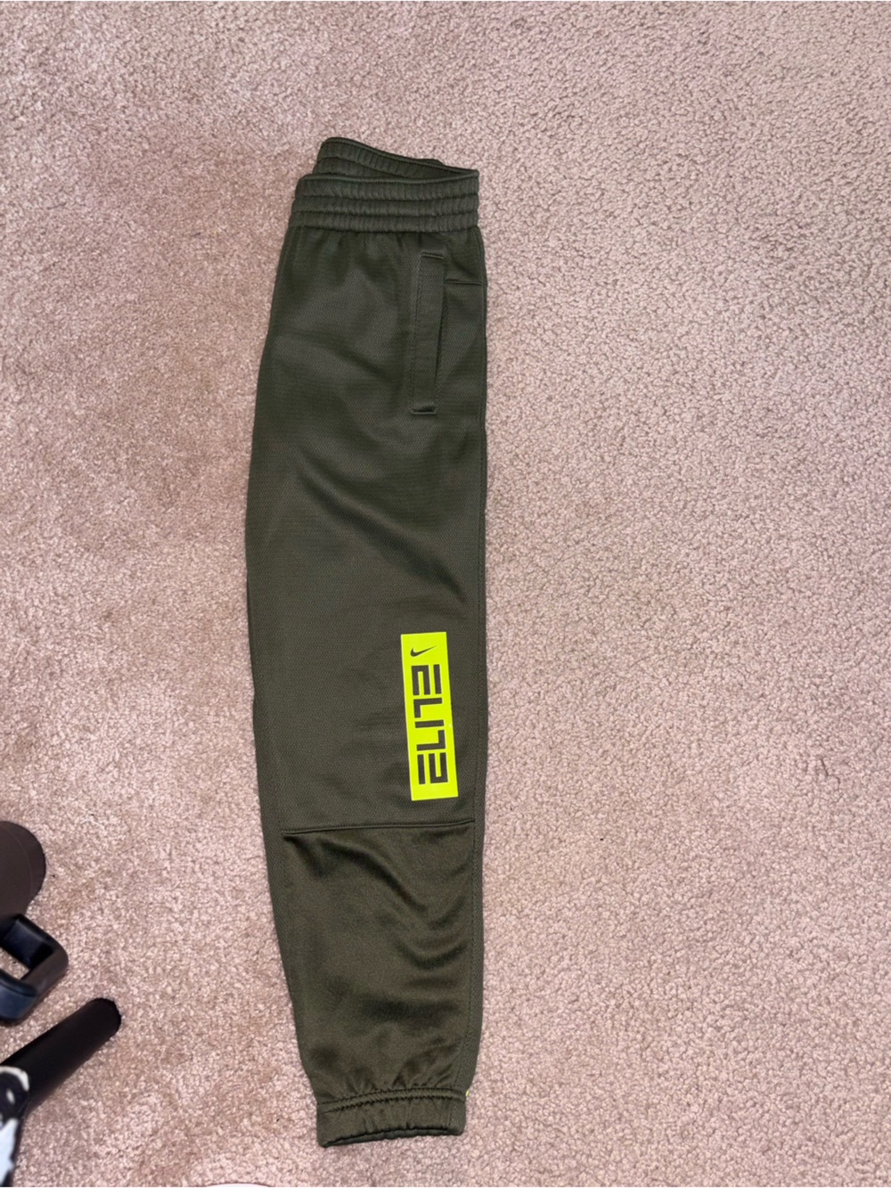 Nike Kids Olive Green Joggers with Neon Yellow Logo